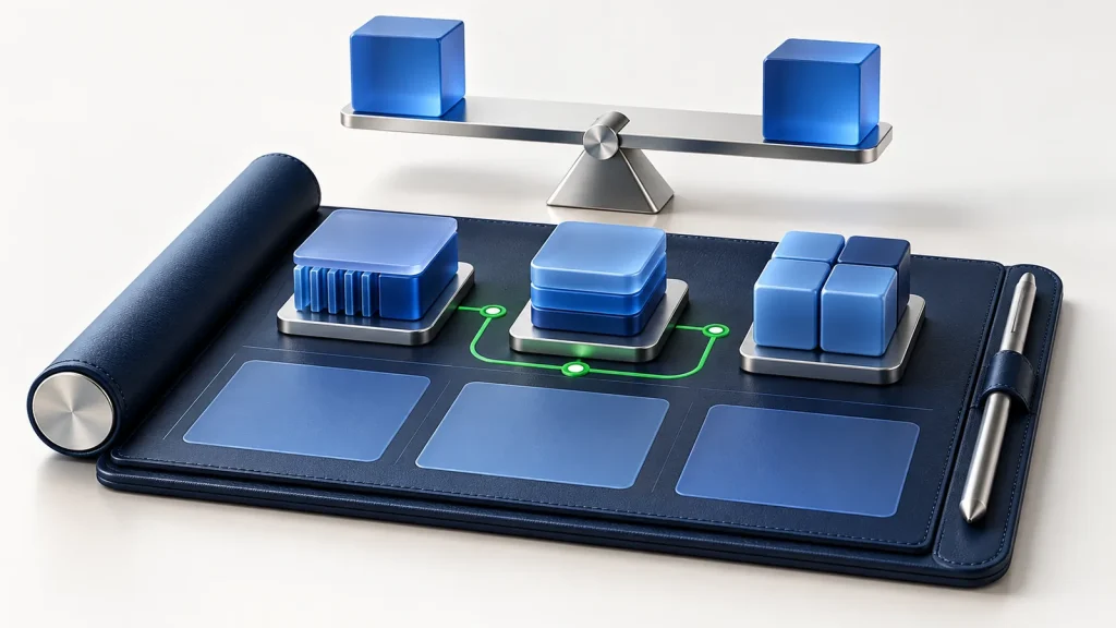 Technology components arranged in a balanced, coordinated planning system.